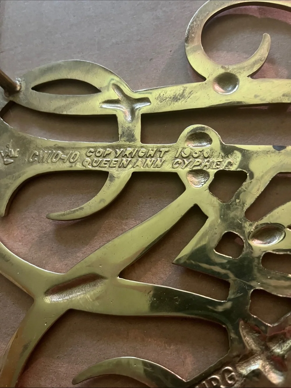 Metal Monogram  Trivet Williamsburg Gold Decorative Lettering